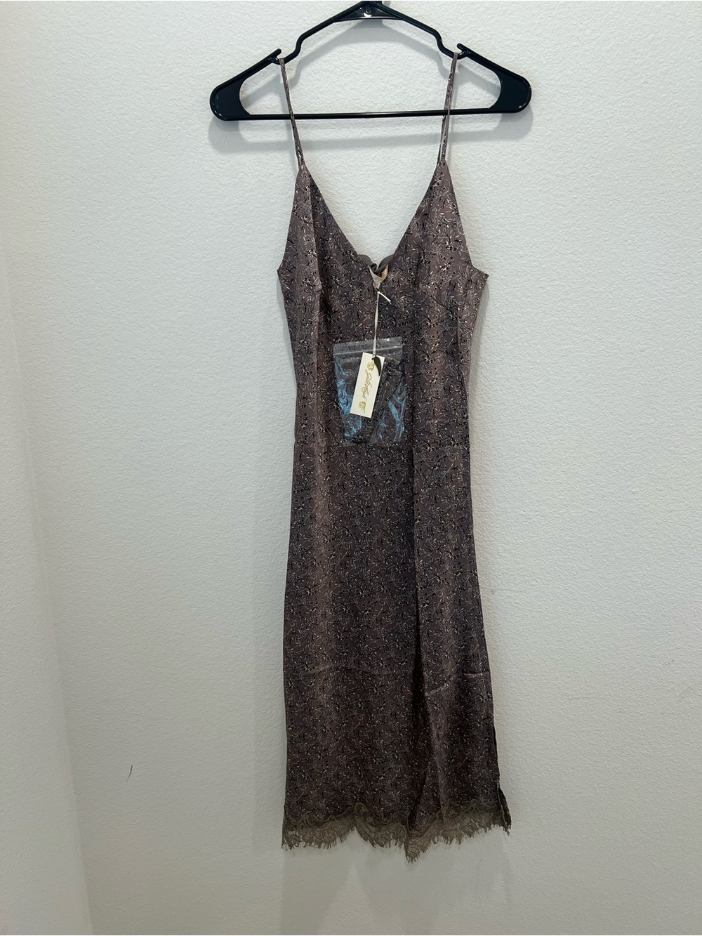 Spaghetti Strap Lace-Hem Slip Dress in Brown by Gold Hawk Size M